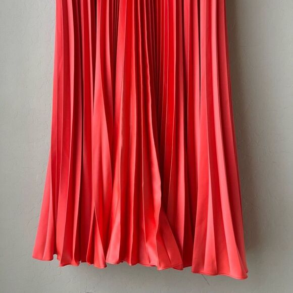 Amur Krisley Spicy Coral Pleated Cocktail Midi Dress Size 4 NWT - Picture 4 of 10